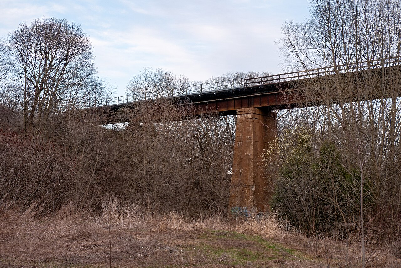 The historic rail bridge crossing Bowmanville Creek near Vanstone Mill